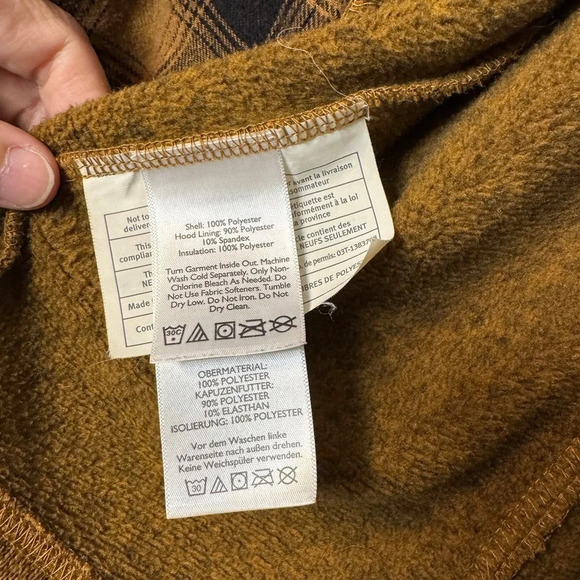 Eddie Bauer Full Zip Hoodie Quilted and Plaid Detail Heathered Gold Size‎ M - Picture 5 of 13